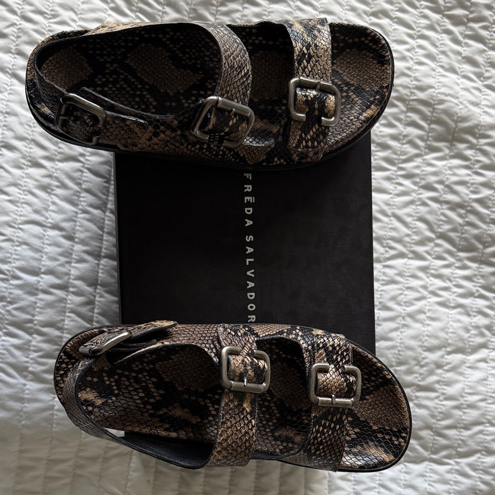 Freda Salvador Brown Snake Pattern Sandals- great condition!